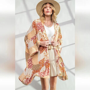 Easel Patchwork Quilt Kimono Coverup New